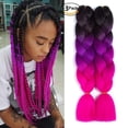 thumbnail image 5 of Trenzado de cabello sintético Ombre pelo Kanekalon trenzado de fibra de alta temperatura Crochet Twist Trenzas (24, 3 piezas negro+púrpura+magenta), 5 of 5