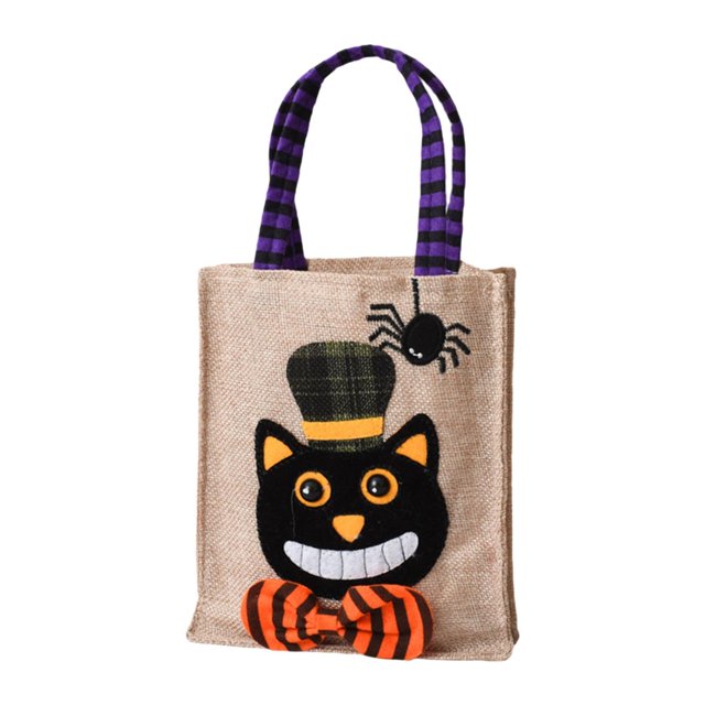 Bolsa de mano multiusos reutilizable con asa para truco o trato, ideal como recuerdo de fiesta. Gato negro