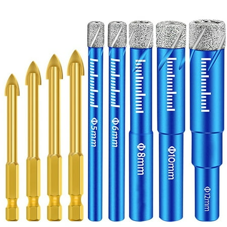 

5Pcs Round Handle Dry Vacuum Brazed Diamond Drilling Dry Drill with 4Pcs Hex Tile Drill Bits for Ceramic
