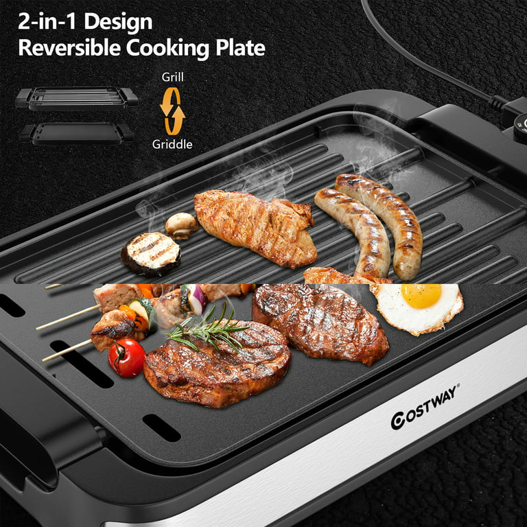 AEWHALE 2-in-1 Multifunctional Electric Grill,Indoor Smokeless Electric  Griddle Electric Skillet with Removable Non-Stick Plate+Pot+Lid,1400W