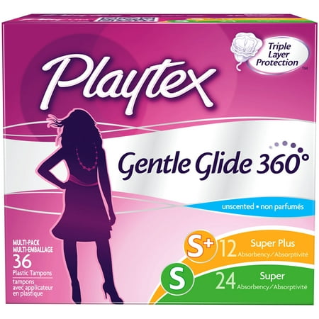 Playtex Gentle Glide Tampons Unscented Multi-Pack 12 Super Plus Absorbency And 24 Super Absorbency - 36