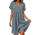thumbnail image 5 of Ayolanni Solid Women Summer Dresses V Neck Short Sleeve A-Line Midi Dress Cotton Vacation Flowy Dressy Dress with Pockets Gray XXL, 5 of 9