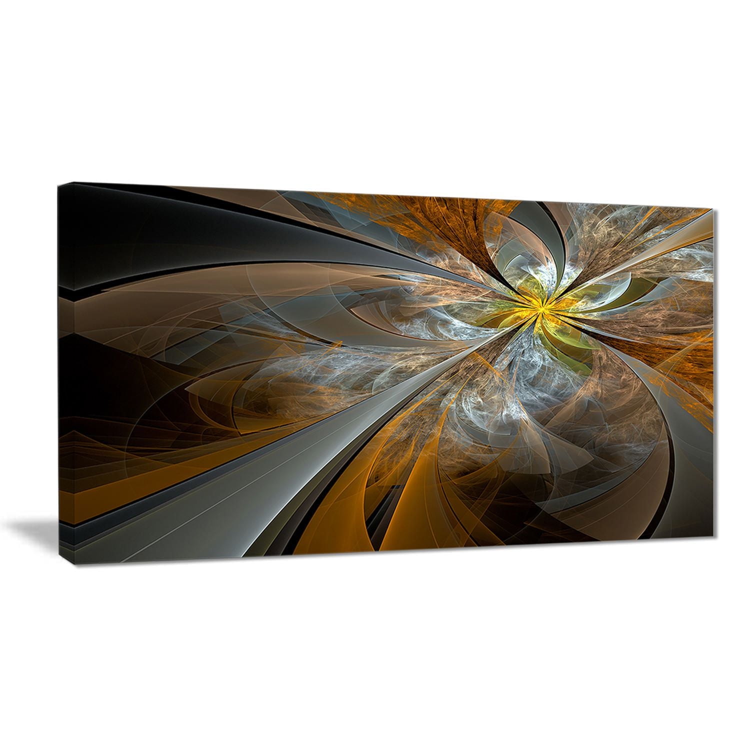 Design Art Symmetrical Yellow Fractal Flower Digital Art Canvas Print
