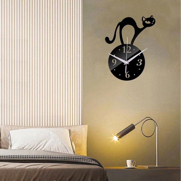 relojes de pared de gato, espejo acrílico, relojes de es de leer, sin marco, silencioso, DIY para decoración , cocina, Negro perfecl reloj decorativo