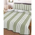 thumbnail image 3 of Quilts Twin Size Bedding Set, Striped Sage Green Lightweight Quilted Comforter, Farmhouse Line Stripes Classic Soft Reversible Bedspread Coverlet with Pillow Covers for All Season, 68" x 86", 3 of 7