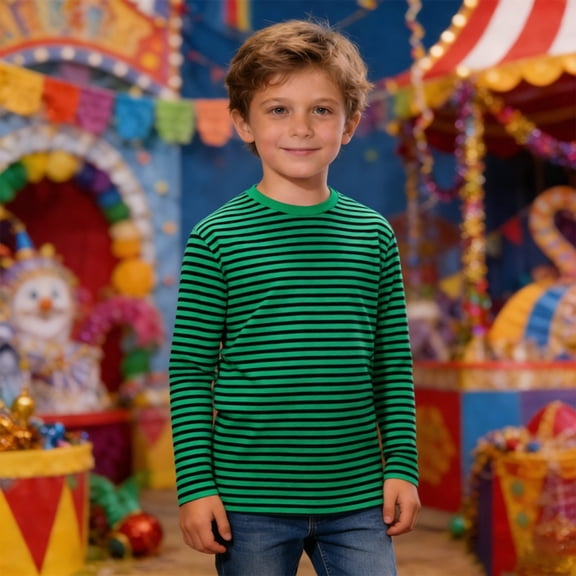 YMNXA Toddlers Kids Boys T Shirts Long Sleeve Round Neck Striped Print Comfortable Breathable Layering Top For Casual Daily Wear,Green,3-4 Years