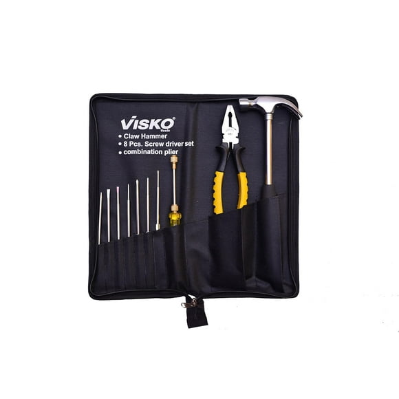 Outils 501 Trousse d'Outils Manuels pour la Maison, 11 Pcs - Noir / Acier au Carbone, Trousse d'Outils pour la Maison pour un Usage Quotidien à la Maison / Marteau à Griffes, Ensemble de Tournevis et Pince Combinée / Usage Professionnel