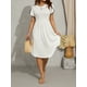 thumbnail image 4 of VISgogo Vestido casual para mujer Cuello redondo Split Manga corta Cintura alta Dobladillo curvo Vestidos de color sólido VISgogo moda, 4 of 9