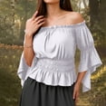 thumbnail image 4 of Women's Renaissance Shirt Ruffle Sleeve Off The Shoulder Peplum Blouse Retro Medieval Dressy Top, 4 of 5