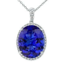 Pompeii 5 Ct TW Oval Tanzanite & Lab Grown Diamond Halo Pendant 14k White Gold Necklace