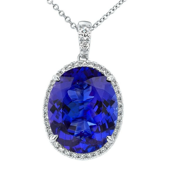 Pompeii 5 Ct TW Oval Tanzanite & Lab Grown Diamond Halo Pendant 14k White Gold Necklace