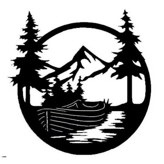 Boat Mountains Scene - Metal Wall Art