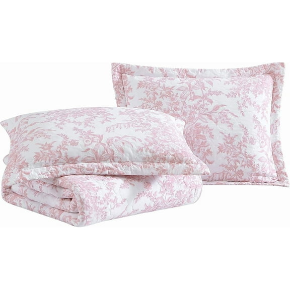 - Queen Quilt Set, Soft & Reversible Cotton Floral Bedding with a Medium Weight Feel, 3 Piece Bed Set with Matching Pillowcases (Bedford Pink)