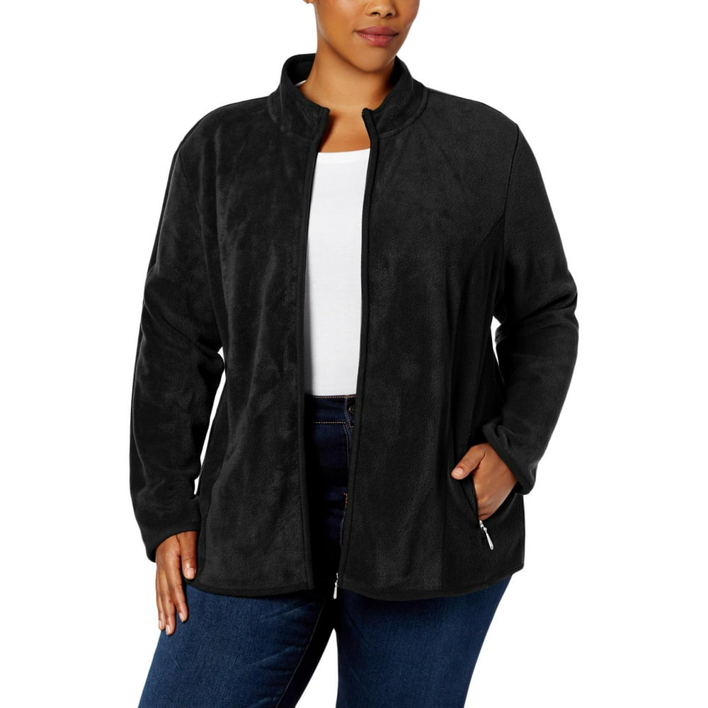 Karen Scott Karen Scott Womens Plus Zeroproof Mock Neck Zip Front