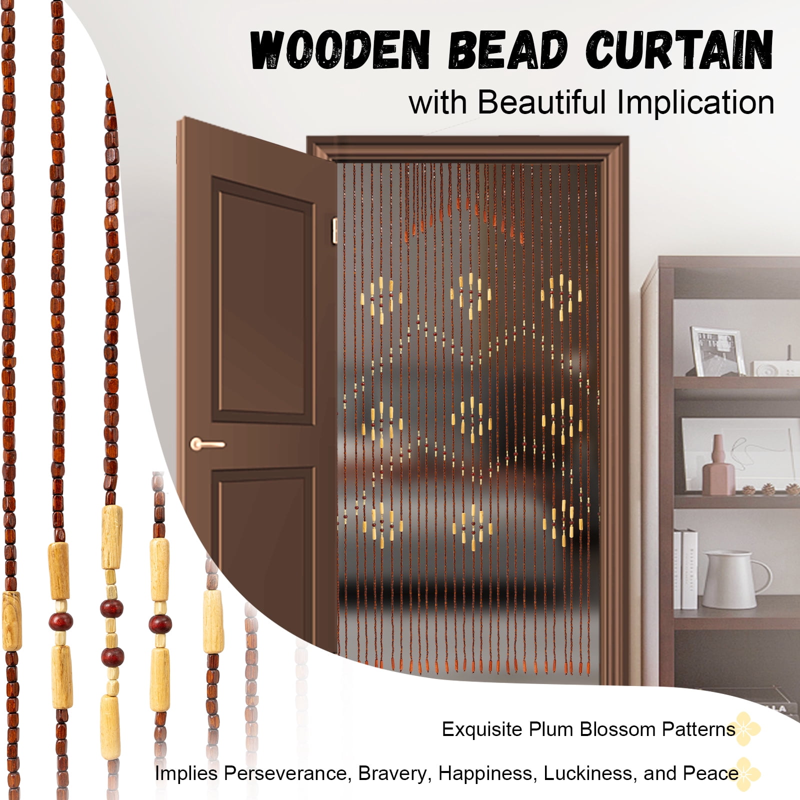 Coffee Beaded Door Curtain, for Doorways Hallway Closet Fly Screen,Wood Beads Boho Privacy Room Divider Curtains for Dividing Bathroom Kitchen RV Camper Window Coverings