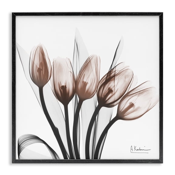 Stupell Industries Modern Lined Up Tulips Floral Painting Black Framed Art Print Wall Art, 12 x 12