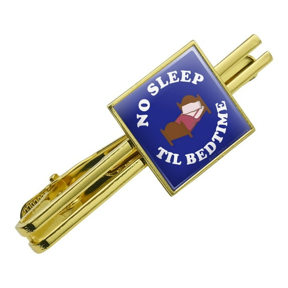 No Sleep Til Bedtime Funny Humor Square Tie Bar Clip Clasp Tack- Silver or Gold