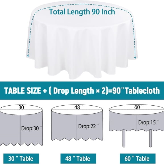 6 Packs White Round Table Cloths 90 Inch White Polyester Circle Bulk Linen Tablecloth Wrinkle Resistant Tablecloths Washable High Density Fabric Tablvers for Wedding Camping Banquet Parties