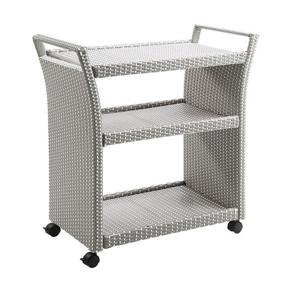 Pemberly Row Modern Outdoor Aluminum Wicker Bar Cart in Gray