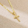 thumbnail image 5 of Collar c/Dije Cruz Minimalista chapado en oro 18K p/ mujer, cadena eslabones cubanos planos, hipoalerg., antideslustre, protección de fe, delicado p/ uso diario, collar de clavícula, regalo, 5 of 5