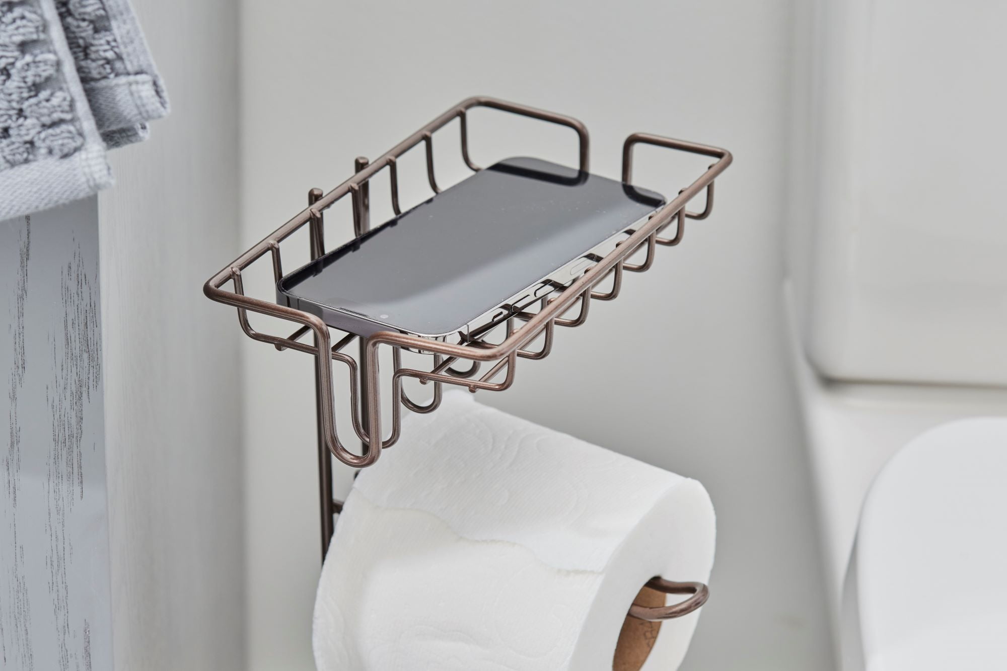 Better Homes & Gardens Bronze Flatwire Free-Standing Toilet Paper Holder with Reserve