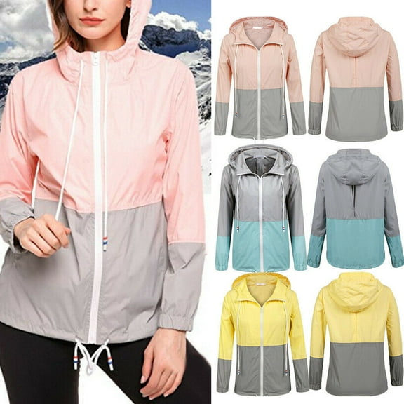New Women Hooded Zip Wind Breaker Outdoor Jacket Waterproof Rain Coat S 2XL