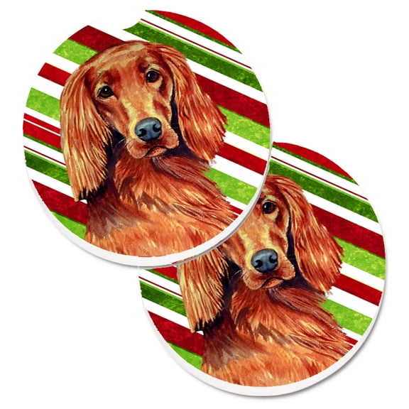 Irish Setter Candy Cane Holiday Christmas Set of 2 Cup Holder Car Coasters