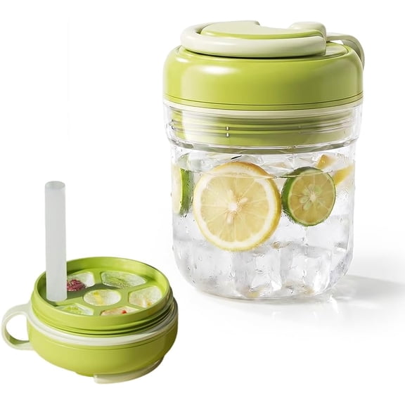 3-in-1 Ice Cube Mold Water Bottle, 12.8oz Portable Ice Cup with Straw & Handle, Leakproof Reusable Bottle for Freezer, Travel, Gym, Coffee & Juice
