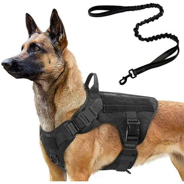 IGUOHAO Tactical Dog Harness and 4FT Bungee Leash Military Dog