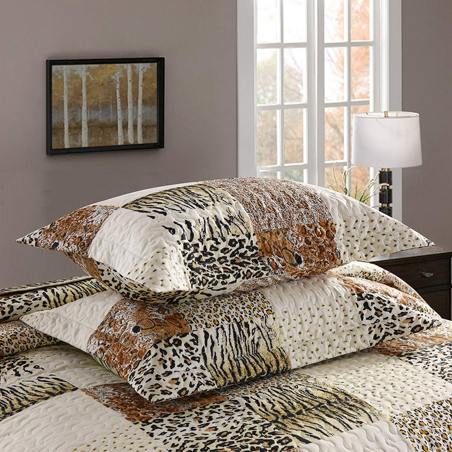 MarCielo 3 Piece Quilted Bedspread (Queen) Print Cheetah Leopard Bedding Coverlet Animal Blanket Bedspread Set Quilt Ensemble Quilt Print Throw