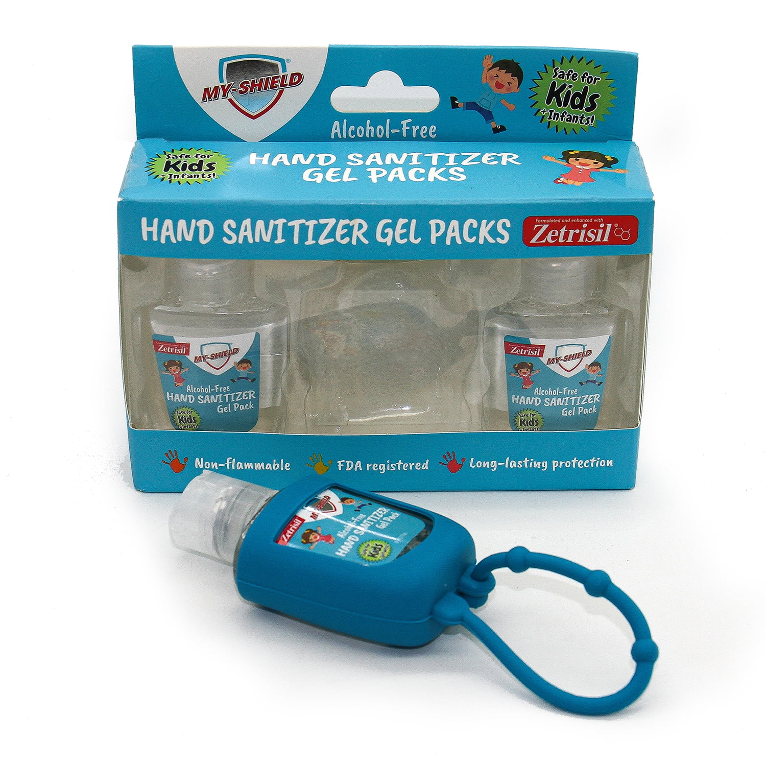 My-shield Hand Sanitizer Gel Packs for Kids With Silicone Holder, 6 X (3-pack of 1 oz bottles) Alcohol-Free, Lasting Protection. Kills 99.9% of Germs. With Aloe Vera. Formulated w/Zetrisil