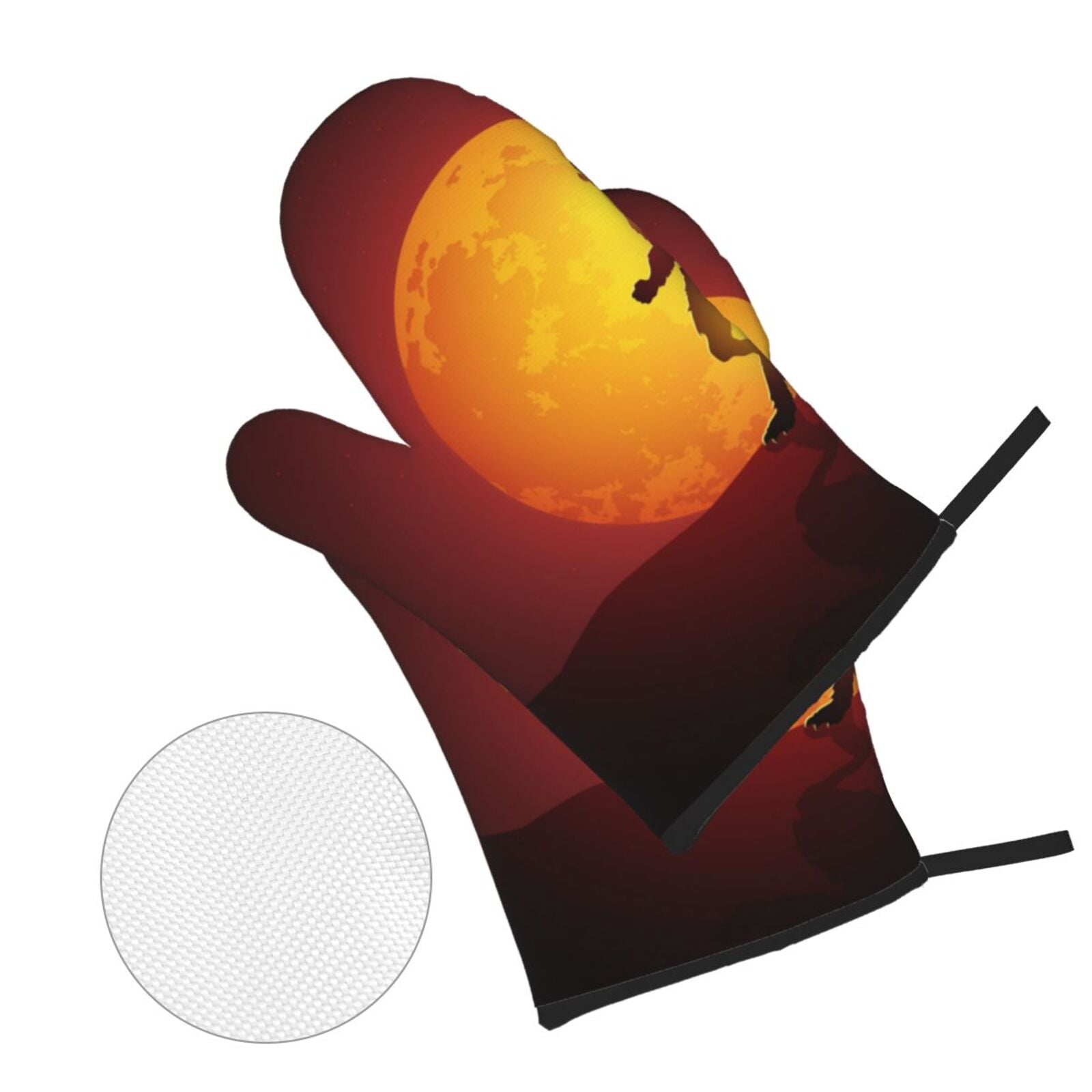 Werewolf Howling Red Full Moon 4Pcs Oven Mitts and Pot Holders Sets Oven Kitchen Gloves Hot Pads for Cooking BBQ Baking Grilling