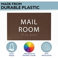 thumbnail image 3 of ADA CENTRAL SIGNS - 6" X4" Mail Room Sign - ADA Compliant Tactile Graphics Grade 2 Braille Text Package Carrier sign| Wall Mount Plastic Shipment, Postal Services Signs for Office, School & Business, 3 of 7