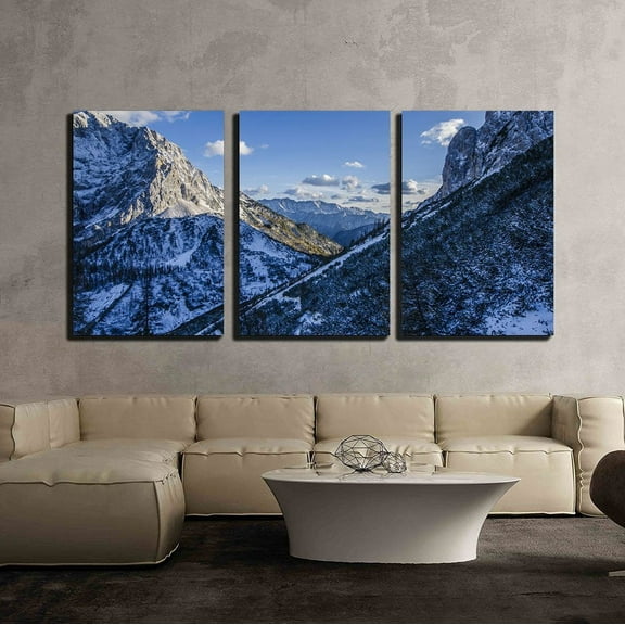 wall26 - 3 Piece Canvas Wall Art - Winter Landscape of Mountain with Snow in The Blue Sky - Modern Home Art Stretched and Framed Ready to Hang - 16"x24"x3 Panels