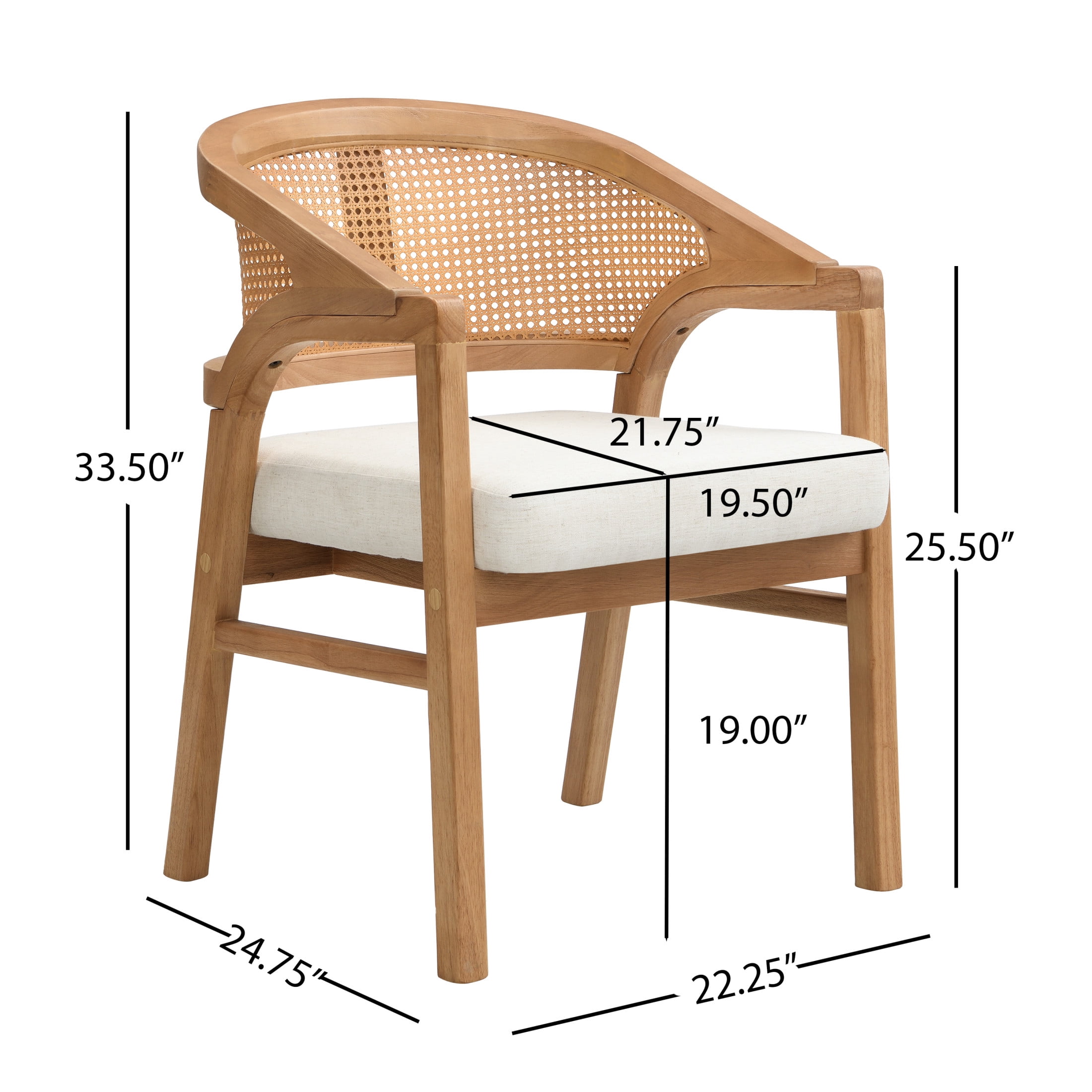 Christopher Knight Home Mid-Century Upholstered Dining Chairs, Solid Wood, Cane Backs, Beige, Set of 2