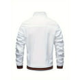 thumbnail image 2 of Stripe Edge Bomber Jacket, Men's Casual Stand Collar Zip Up Jacket For Spring Summer Outdoor, 2 of 5