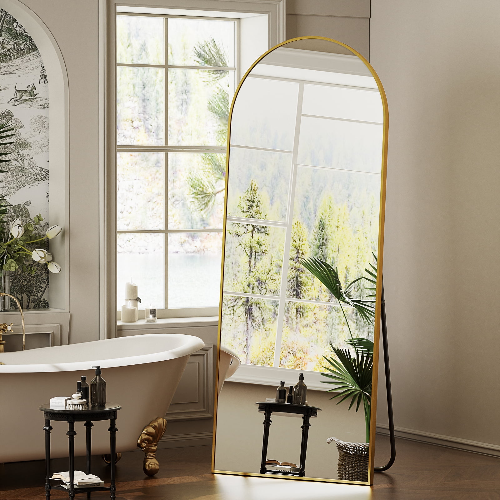 Mirrosa 30.1"x71" Arched Full Length Mirror with Stand Standing Mirror,Gold
