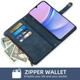 thumbnail image 3 of Asuwish Phone Case for Samsung Galaxy A15 5G/4G Wallet Cover With Tempered Glass Screen Protector Crossbody Wrist Strap Flip Pattern Zipper Credit Card Holder Stand Cell A 15 G5 15A Women Men Blue, 3 of 7