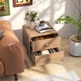 thumbnail image 4 of Costway 2 PCS Modern Style 2-Drawer Nightstand Bedside Table with Solid Rubber Wood Legs Brown, 4 of 8