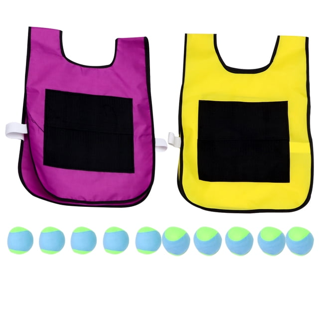 Sticky Ball Vest 1 Set Children Sticky Ball and Vest Game Props Sticky Ball Vest Group Plaything for Home School (Purple,Yellow Vest and 10pcs Sponge Ball,Random Ball Color)