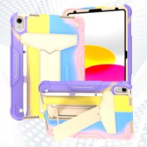 Feishell Case for ipad 10th Generation 10.9 inch 2022, iPad 10th Case with Kickstand & Pencil Holder, Heavy Duty Shockproof Rugged Protective Cover for 10.9" iPad 10th Gen, Colorful Pink