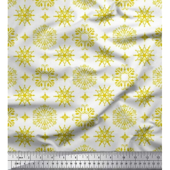 Soimoi Viscose Chiffon Fabric Snowflake Artistic Print Fabric by the Yard 42 Inch Wide