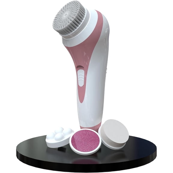 Bella Ciao 5-Piece Cordless Facial Cleansing Brush Set with Exfoliating & Massaging Heads, Pink