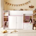 thumbnail image 4 of Harper & Bright Designs Full House Loft Bed with Playhouse, Modern Wood Cabin Bed with Storage Cabinets and Under Bed Play Area for Boys & Girls Bedroom, White+Pink, 4 of 20