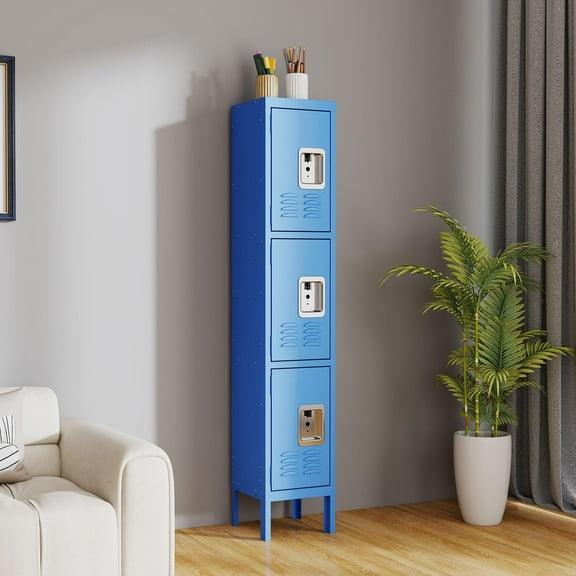 XUTUMM 3-Door 66"H Metal Lockers - Storage Locker for Employees Gym School Home Office Garage, Blue, Assembly Required
