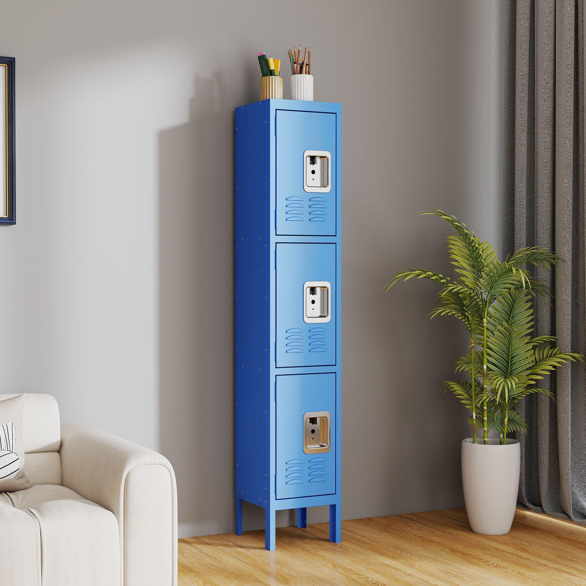 Mlezan 3-Door Metal Storage Cabinet Locker – 15.7x35.4x71 Inch – For Office, Gym, School, Home