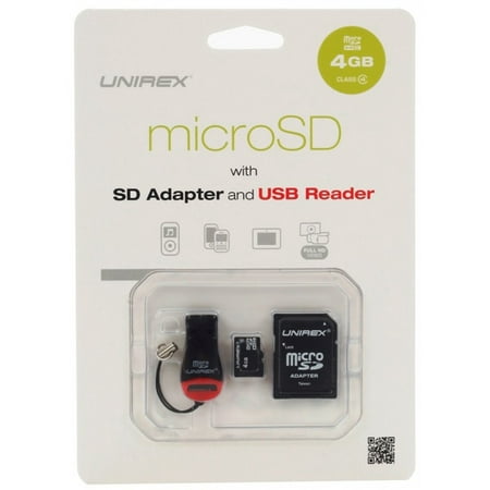 Unirex MicroSD High Capacity 4GB Class 4 with SD Adapter and USB