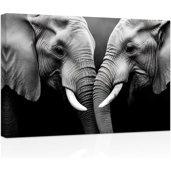 ZHONGYUTONG Black and White Elephant Canvas Wall Art African Forest Wildlife Pictures Prints Animals Paintings Office Wall Decor Framed (12.00" x 18.00")