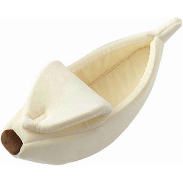 Cute Banana Pet Cat Bed House, Warm Soft Punny Dogs Sofa Sleeping Playing Resting Bed, Funny Sleeping Bag Basket for Cats Kitten(L,Beige)