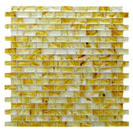 Abolos- Amber 0.63" x 1.25" Glass Mosaic Tile in Glazed Brushed Gold (1SHEET / 1.12SQFT)
